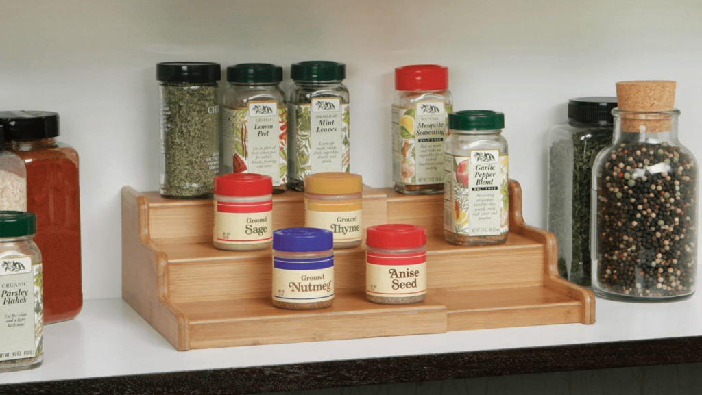 organizator condimente suport raft lemn etajera recipient legenda casei